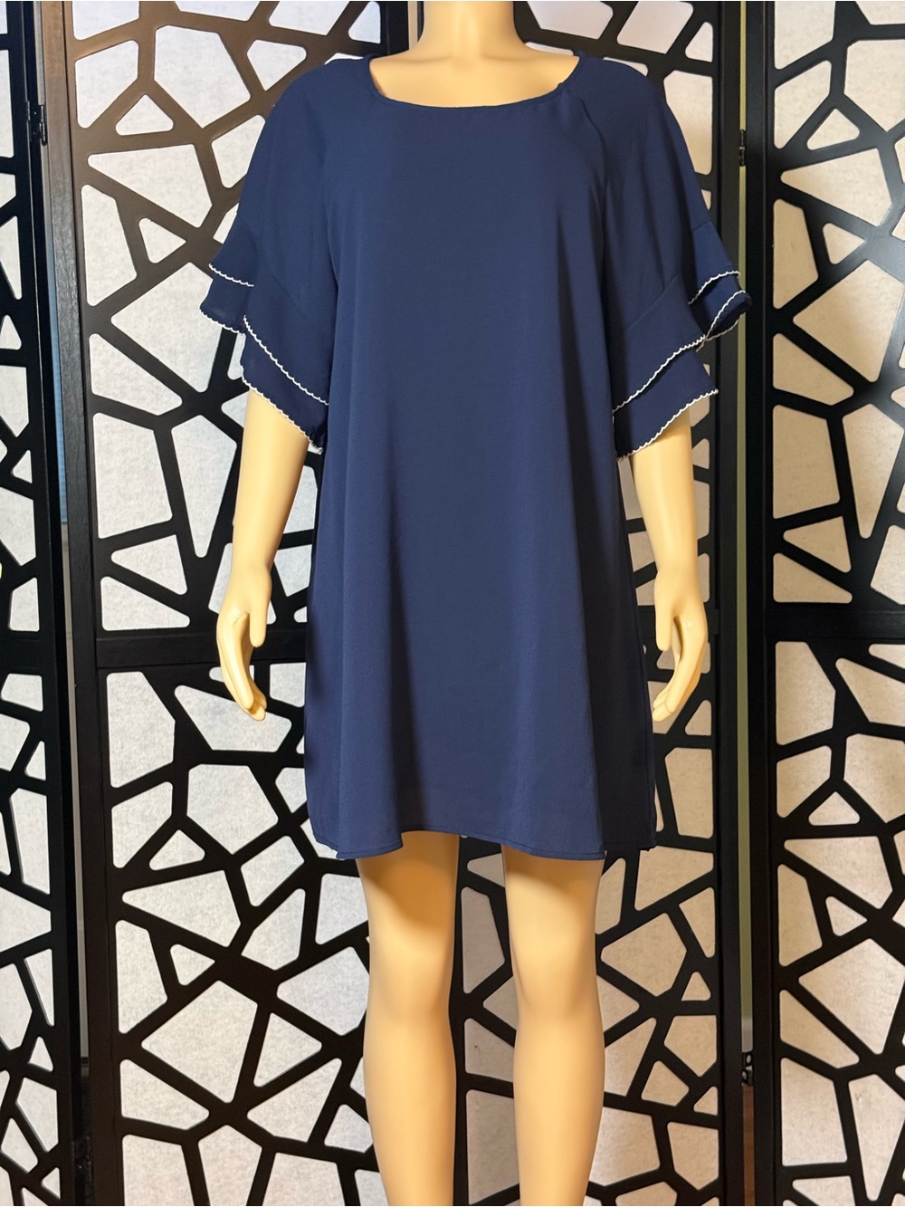 Umgee Navy Blue Ruffle Sleeve Midi Dress